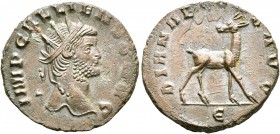 Gallienus, 253-268. Antoninianus (Bronze, 19 mm, 3.58 g, 1 h), Rome, 267-268. IMP GALLIENVS AVG Radiate head of Gallienus to right. Rev. DIANAE CONS A...