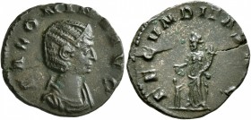 Salonina, Augusta, 254-268. Denarius (Bronze, 18 mm, 2.41 g, 1 h), Rome, 265-267. SALONINA AVG Diademed and draped bust of Salonina to right. Rev. FEC...