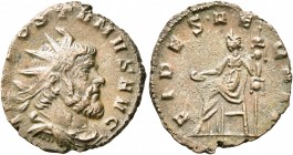 Postumus, Romano-Gallic Emperor, 260-269. Antoninianus (Bronze, 20 mm, 3.48 g, 5 h), Mediolanum, struck under Aureolus, 267-268. IMP POSTVMVS AVG Radi...