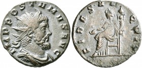 Postumus, Romano-Gallic Emperor, 260-269. Antoninianus (Bronze, 20 mm, 3.71 g, 12 h), Mediolanum, struck under Aureolus, 267-268. IMP POSTVMVS AVG Rad...