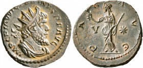 Victorinus, Romano-Gallic Emperor, 269-271. Antoninianus (Bronze, 19 mm, 3.40 g, 1 h), Treveri, late 269. IMP C PIAV VICTORINVS P F AVG Radiate, drape...