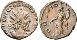 Victorinus, Romano-Gallic Emperor, 269-271. Antoninianus (Bronze, 18 mm, 3.10 g, 6 h), Cologne, early 271. IMP C VICTORINVS P F AVG Radiate and cuiras...