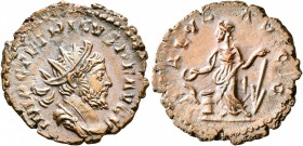 Tetricus I, Romano-Gallic Emperor, 271-274. Antoninianus (Bronze, 21 mm, 3.19 g, 5 h), Treveri, 272-273. IMP C TETRICVS P F AVG Radiate, draped and cu...