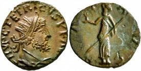 Tetricus I, Romano-Gallic Emperor, 271-274. Antoninianus (Bronze, 17 mm, 2.24 g, 7 h), irregular mint, imitating Treveri, after 272. IMP C TETRICVS P ...