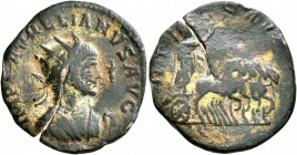 Aurelian, 270-275. Antoninianus (?) (Bronze, 21 mm, 3.71 g, 7 h), Antioch, summer 272-spring 273. IMP C AVRELIANVS AVG Radiate bust of Aurelian to rig...