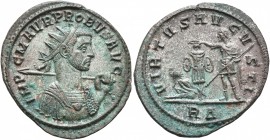Probus, 276-282. Antoninianus (Silvered bronze, 23 mm, 3.16 g, 11 h), Rome, 277. IMP C M AVR PROBVS AVG Radiate and cuirassed bust of Probus to right,...