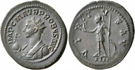 Probus, 276-282. Antoninianus (Bronze, 25 mm, 4.08 g, 1 h), Lugdunum, 277-278. IMP C M AVR PROBVS AVG Radiate bust of Probus to left, wearing imperial...