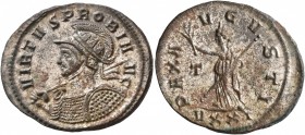 Probus, 276-282. Antoninianus (Silvered bronze, 24 mm, 3.87 g, 11 h), Ticinum, 281. VIRTVS PROBI AVG Radiate, helmeted and cuirassed bust of Probus to...
