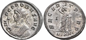 Probus, 276-282. Antoninianus (Silver, 23 mm, 3.81 g, 12 h), Ticinum, 281. IMP C PROBVS AVG Radiate bust of Probus to left, wearing imperial mantle an...