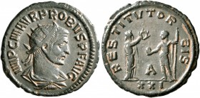 Probus, 276-282. Antoninianus (Bronze, 21 mm, 3.25 g, 5 h), Antiochia, 281. IMP C M AVR PROBVS P F AVG Radiate, draped and cuirassed bust of Probus to...