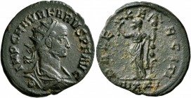 Carus, 282-283. Antoninianus (Bronze, 22 mm, 4.05 g, 12 h), Ticinum, 282. IMP C M AVR KARVS P F AVG Radiate, draped and cuirassed bust of Carus to rig...