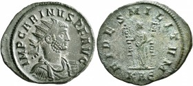 Carinus, 283-285. Antoninianus (Bronze, 22 mm, 3.80 g, 1 h), Rome. IMP CARINVS P F AVG Radiate, draped and cuirassed bust of Carinus to right. Rev. FI...