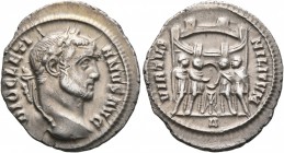 Diocletian, 284-305. Argenteus (Silver, 19 mm, 2.93 g, 6 h), Rome, 295-297. DIOCLETIANVS AVG Laureate head of Diocletian to right. Rev. VIRTVS MILITVM...