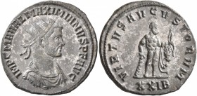 Maximianus, first reign, 286-305. Antoninianus (Silvered bronze, 21 mm, 3.74 g, 12 h), Siscia, 287. IMP C M A VAL MAXIMIANVS P F AVG Radiate and drape...