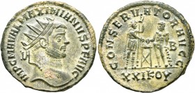 Maximianus, first reign, 286-305. Antoninianus (Bronze, 23 mm, 3.75 g, 1 h), Siscia, 289-290. IMP C M A VAL MAXIMIANVS P F AVG Radiate head of Maximia...