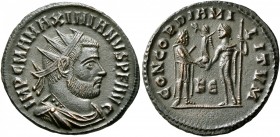 Maximianus, first reign, 286-305. Radiate Fraction (Bronze, 21 mm, 3.16 g, 7 h), Cyzicus, 295-299. IMP C M A MAXIMIANVS P F AVG Radiate, draped and cu...