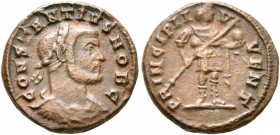 Constantius I, as Caesar, 293-305. Quinarius (Bronze, 15 mm, 2.40 g, 6 h), Rome, 293-295. CONSTANTIVS NOB C Laureate, draped and cuirassed bust of Con...
