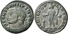 Constantius I, as Caesar, 293-305. Follis (Silvered bronze, 26 mm, 10.93 g, 12 h), Lugdunum, circa 301-303. CONSTANTIVS NOB C Laureate and cuirassed b...