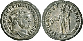 Galerius, as Caesar, 293-305. Follis (Silvered bronze, 27 mm, 9.15 g, 12 h), Cyzicus, circa 295-296. GAL VAL MAXIMIANVS NOB CAES Laureate head of Gale...