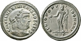 Galerius, 305-311. Follis (Silvered bronze, 28 mm, 11.27 g, 12 h), Heraclea, 297-298. IMP C GAL VAL MAXIMIANVS P F AVG Laureate head of Galerius to ri...