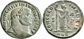 Galerius, as Caesar, 293-305. Follis (Silvered bronze, 27 mm, 11.50 g, 12 h), Alexandria, 305-306. GAL VAL MAXIMINVS NOB CAES Laureate head of Galeriu...