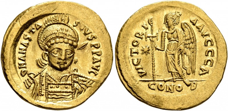 Anastasius I, 491-518. Solidus (Gold, 20 mm, 4.47 g, 6 h), Constantinopolis, cir...