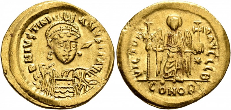 Justinian I, 527-565. Solidus (Gold, 21 mm, 4.48 g, 5 h), Constantinopolis, 527-...