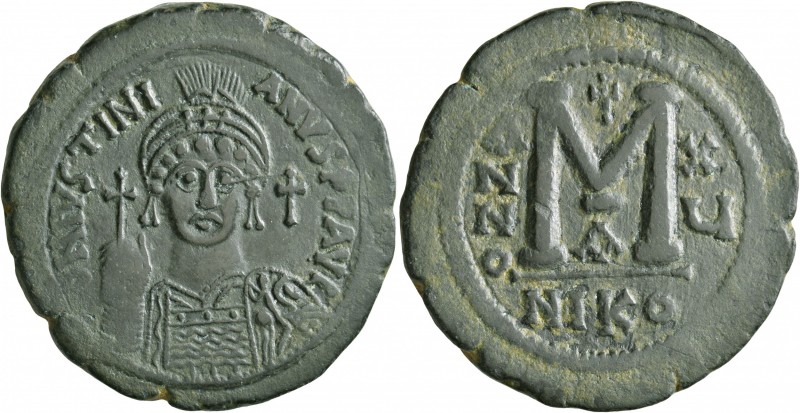 Justinian I, 527-565. Follis (Bronze, 38 mm, 24.00 g, 6 h), Nicomedia, RY 16 = 5...