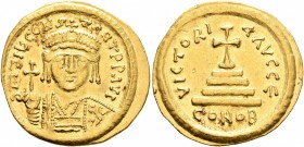 Tiberius II Constantine, 578-582. Solidus (Gold, 22 mm, 4.37 g, 5 h), Constantinopolis, 579-582. δ m TIb CONSTANT P P AVG Draped and cuirassed bust of...
