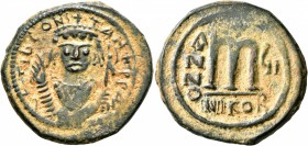 Tiberius II Constantine, 578-582. Follis (Bronze, 31 mm, 13.68 g, 7 h), Nicomedia, RY 6 = 580/1. d m TIb CONS-TANT P P AVI Bust of Tiberius II Constan...