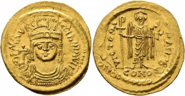 Maurice Tiberius, 582-602. Solidus (Gold, 23 mm, 4.53 g, 7 h), Constantinopolis, 583-601. O N mAVRC TIb P P AVI Draped and cuirassed bust of Maurice T...