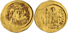 Maurice Tiberius, 582-602. Light weight Solidus of 23 Siliquae (Gold, 22 mm, 4.31 g, 8 h), Constantinopolis, 583-601. o N mAVRC TIb P P AVI Draped and...