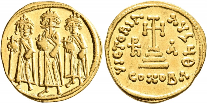 Heraclius, with Heraclius Constantine and Heraclonas, 610-641. Solidus (Gold, 19...