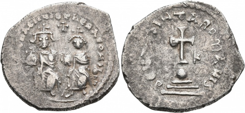 Heraclius, with Heraclius Constantine, 610-641. Hexagram (Silver, 24 mm, 6.75 g,...