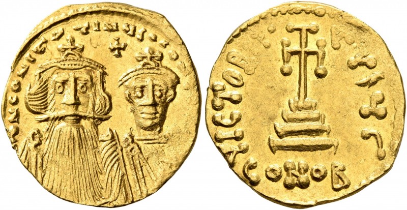 Constans II, with Constantine IV, 641-668. Solidus (Gold, 20 mm, 4.37 g, 7 h), C...