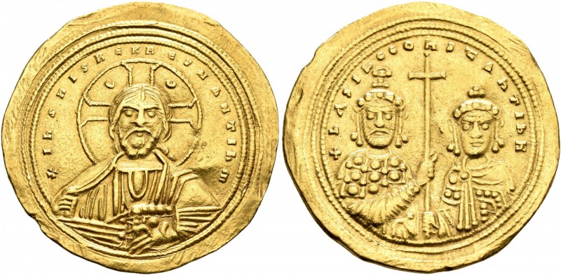 Basil II Bulgaroktonos, with Constantine VIII, 976-1025. Histamenon (Gold, 26 mm...