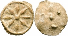 UNCERTAIN. Circa 2nd century BC to 2nd century AD. Weight (?) (Lead, 44 mm, 31.56 g). Star of eight rays. Rev. Three pellets. Cf. Pondera 12601 (star ...