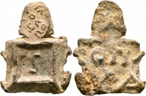 WESTERN ASIA MINOR. Uncertain. Circa 1st-3rd centuries. Weight of 1/2 Uncia (Semuncia) (Lead, 28x37 mm, 16.95 g, 12 h). S; on sprue, [...]Λ[...] / [.....