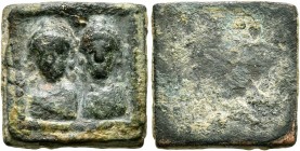 Honorius, with Theodosius II, 395-423. Exagium Solidi (Bronze, 15x15 mm, 4.31 g), 408-423. Crowned, diademed and draped facing busts of Honorius, on t...