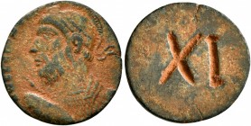BYZANTINE. 4th-6th centuries. Weight of 11 Keratia = 11 Siliquae (Bronze, 16 mm, 1.73 g), a circular weight made from a follis of Julian II (360-363)....