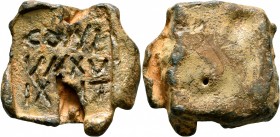 ROMAN. Asia Minor. Uncertain. Seal (Lead, 33x35 mm, 42.59 g), circa 3rd-5th centuries. CONI / VMXV / IX...T in three lines. Rev. Blank. A very curious...