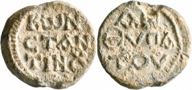 Konstantinos, anthypatos, circa 7th century. Seal (Lead, 24 mm, 14.00 g, 12 h). KⲰN/CTAN/TIN૪ in three lines. Rev. AN/ΘVΠA/TOV in three lines. Schlumb...