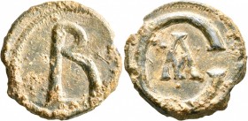 The imperial treasury (basilike sakelle), 7th-8th centuries. Seal (Lead, 24 mm, 13.00 g, 12 h). Large B in wreath border. Rev. Large CA in wreath bord...