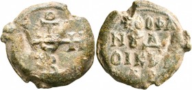 Theophanes, dioiketes of ..., 7th-1st half of 8th century. Seal (Lead, 25 mm, 10.56 g, 12 h). Large cruciform monogram of ΘЄOTOKЄ BOHΘH. Rev. +ΘOΦA/N૪...