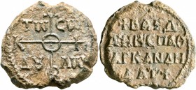 Bardanes, imperial spatharokandidatos, 8th-early 9th century. Seal (Lead, 28 mm, 16.21 g, 12 h). Large cruciform monogram of ΘЄOTOKЄ BOHΘH; in corners...