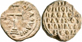 Prokopios, imperial spatharios and strategos of Anatolikon, late 9th-10th centuries. Seal (Lead, 23 mm, 10.00 g, 12 h). [+KЄ ROHΘЄI TⲰ] CⲰ ΔOVΛⲰ+ Cros...