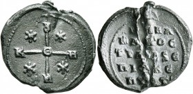 Michael, imperial ostiarios and episkeptites, 10th century. Seal (Lead, 20 mm, 4.43 g, 5 h). Large cruciform monogram of KVPIЄ ROHΘЄI ("Lord, help") w...