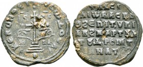 Basileios, imperial protospatharios, epi tou oikeiakon and chartoularios of the dromos of Anatolikon, 2nd half of 10th century. Seal (Lead, 23 mm, 5.1...