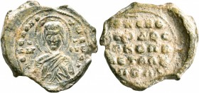 Theodosios, bishop of Metellopolis (?), 2nd half of 10th-1st half of 11th century. Seal (Lead, 21 mm, 5.45 g, 12 h). ΘKЄ BOHΘ - TⲰ CⲰ Δ,Λ, - MP - ΘV T...