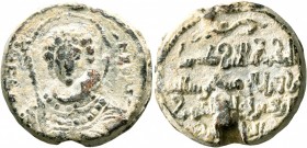 Uncertain, 2nd half 10th-1st half 11th century. Seal (Lead, 26 mm, 15.57 g, 12 h). Θ / Π/P/O-'Π/H/O/C Bust of Saint Prokopios, wearing nimbus and hold...